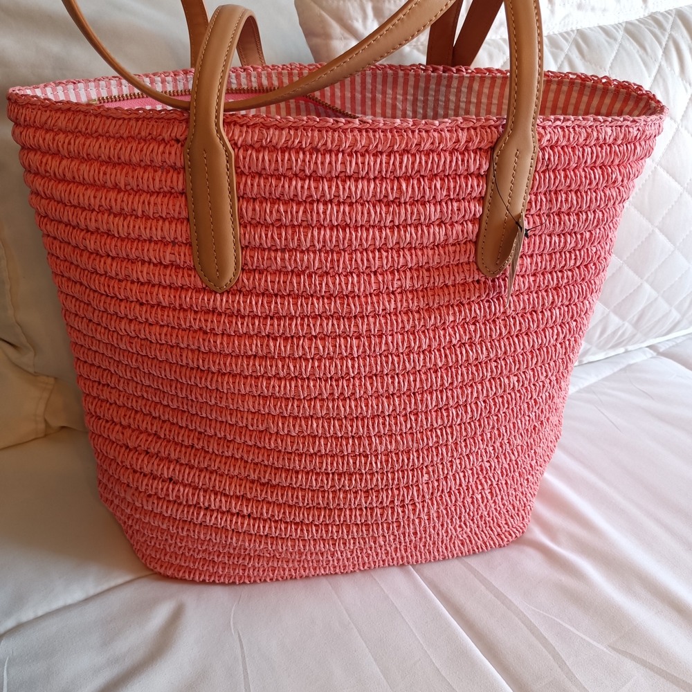 TALBOTS BARBIE DOLL PINK WOVEN TOTE BAG STUNNING